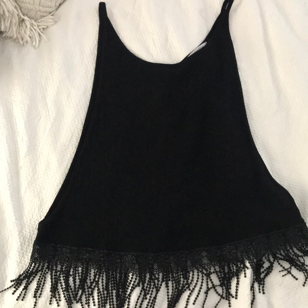 Black top with fringe trim
